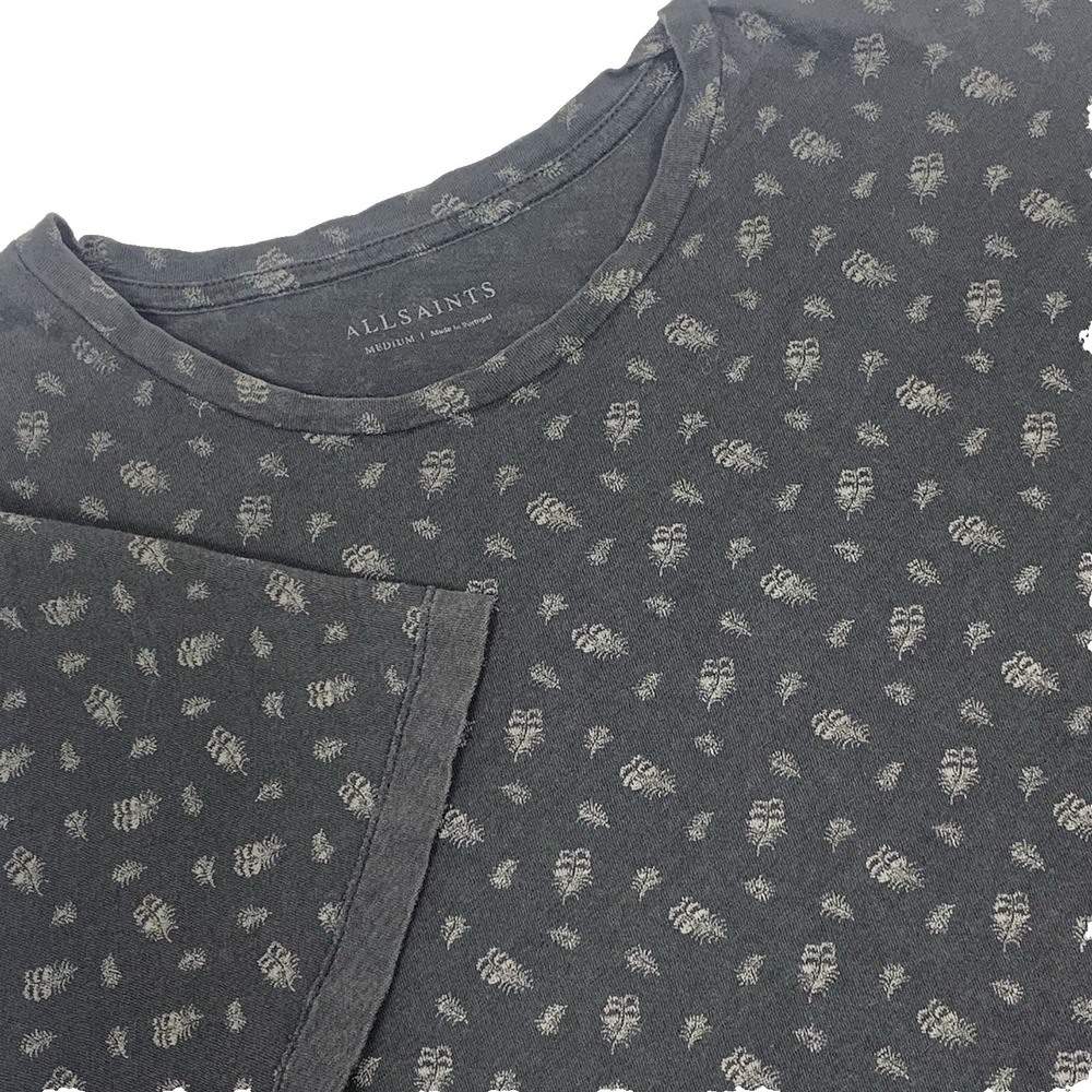 AllSaints T Shirt Womens Medium Gray Floral Cotton Short Sleeve Crew Neck Tee